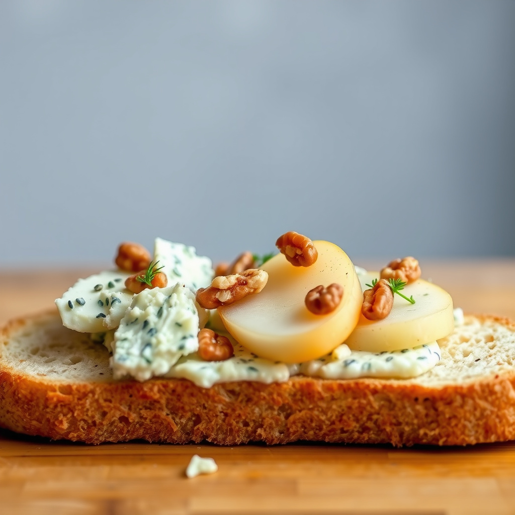 Baguette med gorgonzola, pære og valnøtter