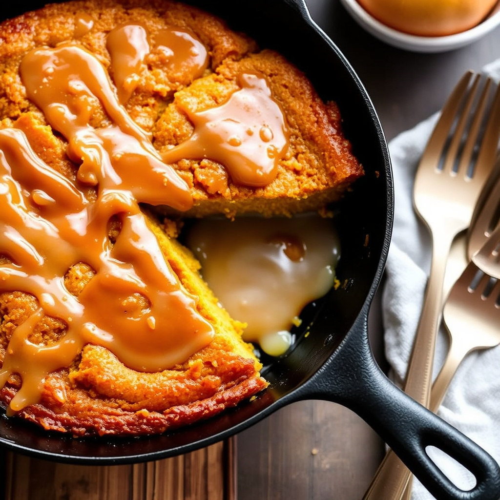 Gresskar-karamellkake i stekepanne med lønnesirupglasur