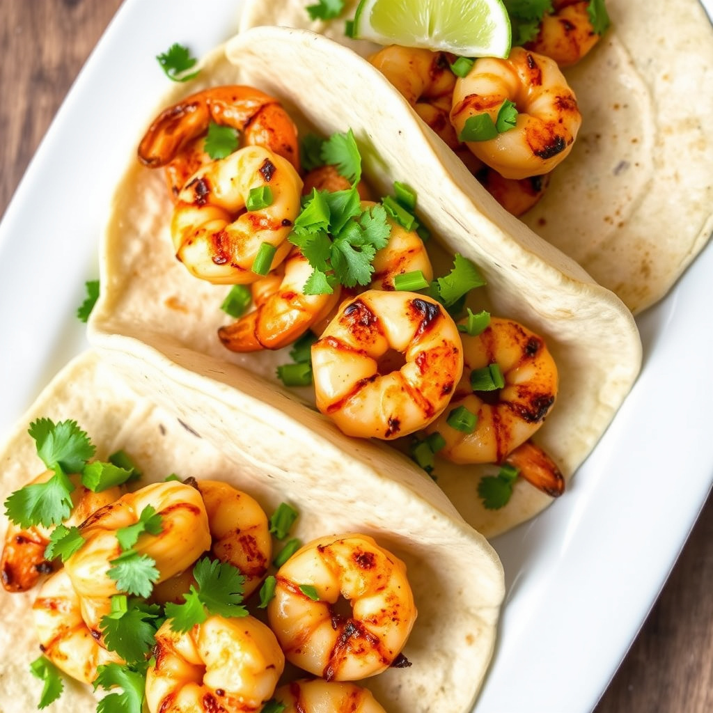 Grillede, berusede reker i taco