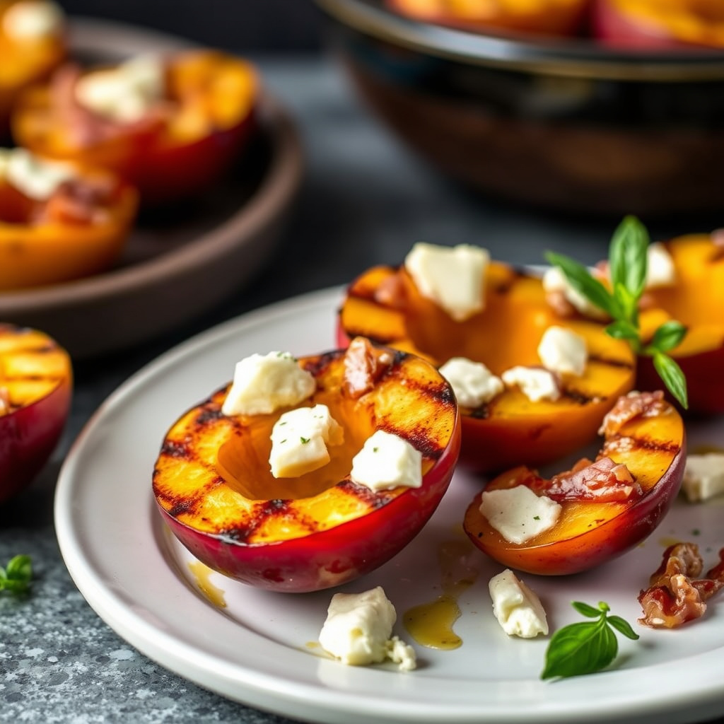Grillede ferskner med pecorino og prosciutto
