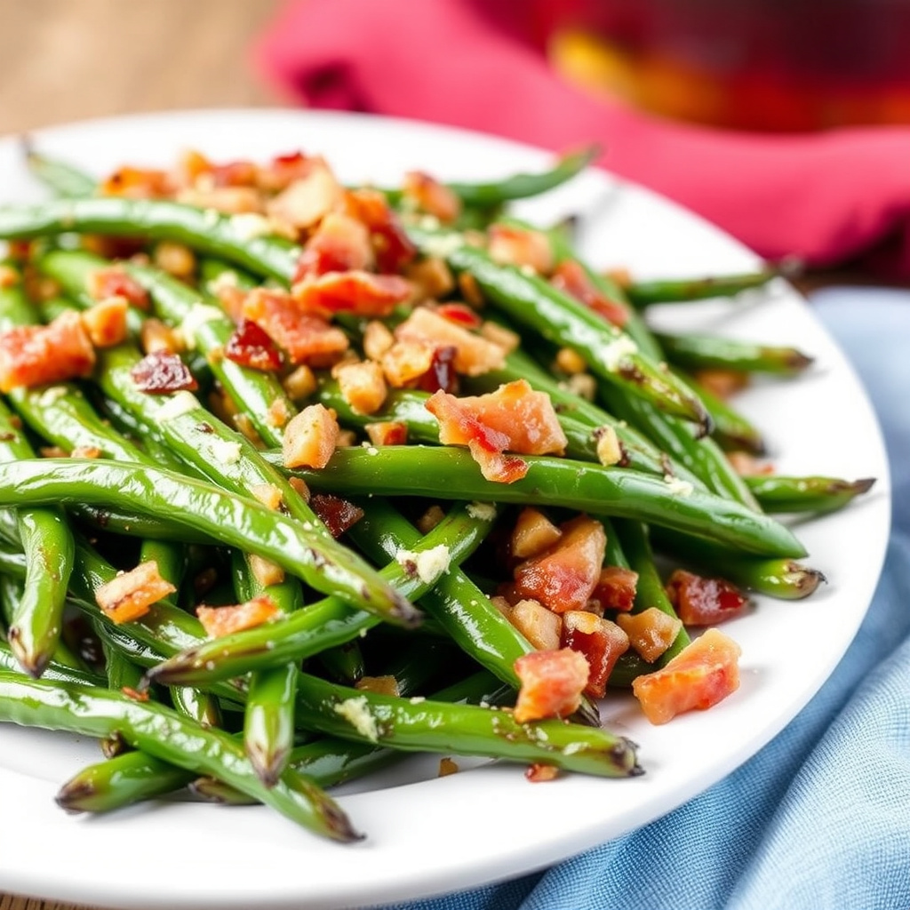 Grillede grønne bønner med baconvinaigrette