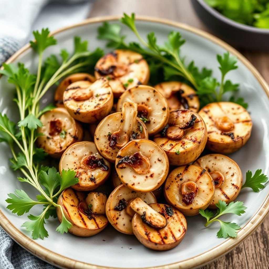 Grillede krydrede hvite sopp