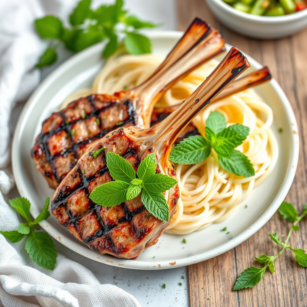 Grillede lammekoteletter med mynte