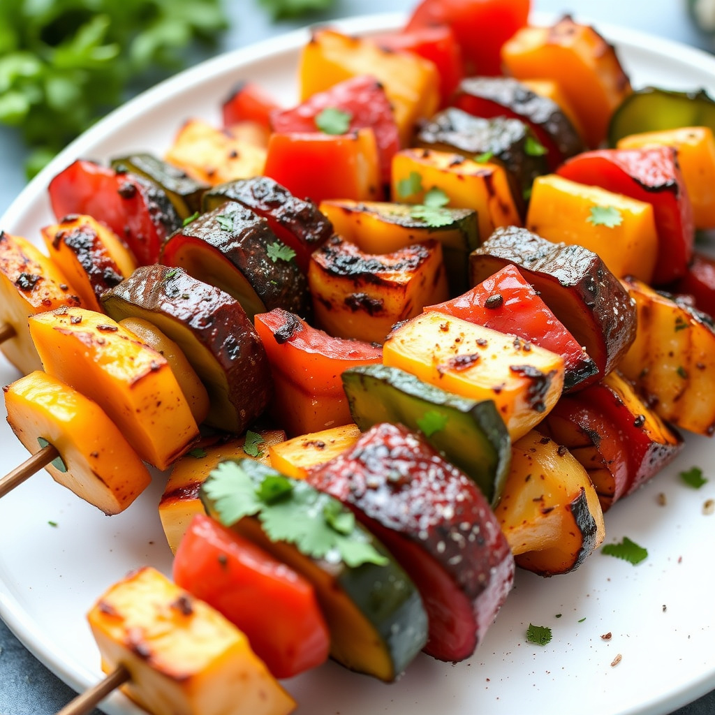 Grillede marinerte grønnsaksspyd