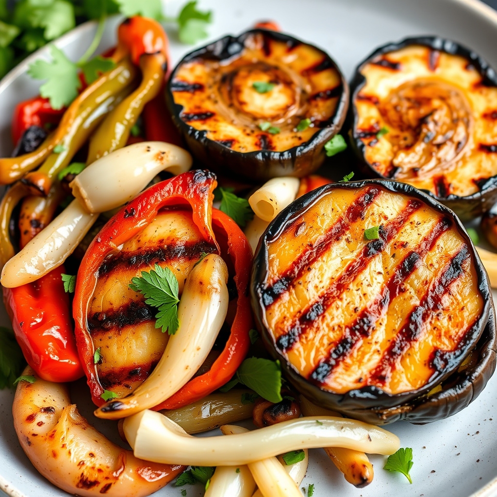 Grillede paprika, purre og portobellosopp
