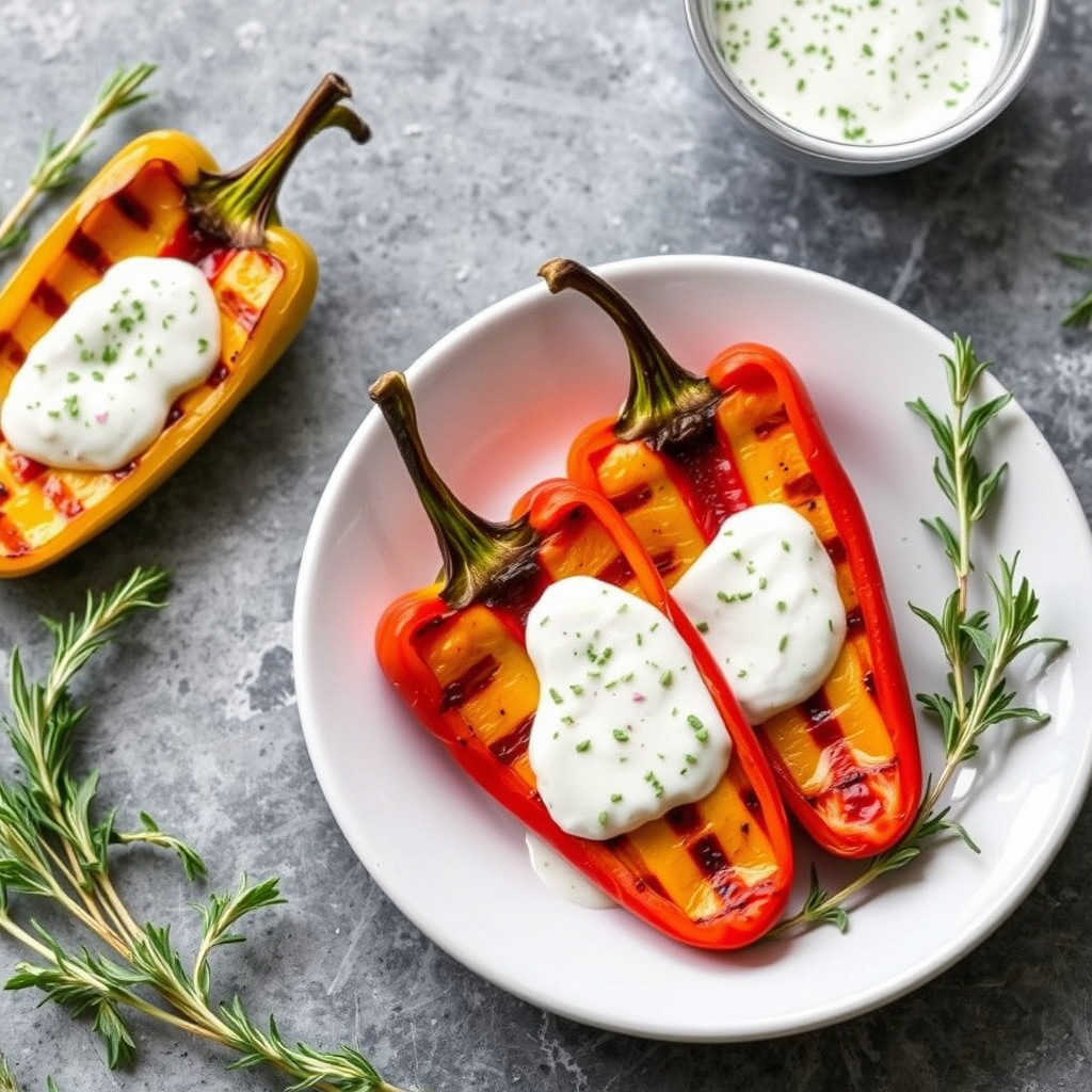 Grillede paprikaer med rosmarinyoghurtsaus