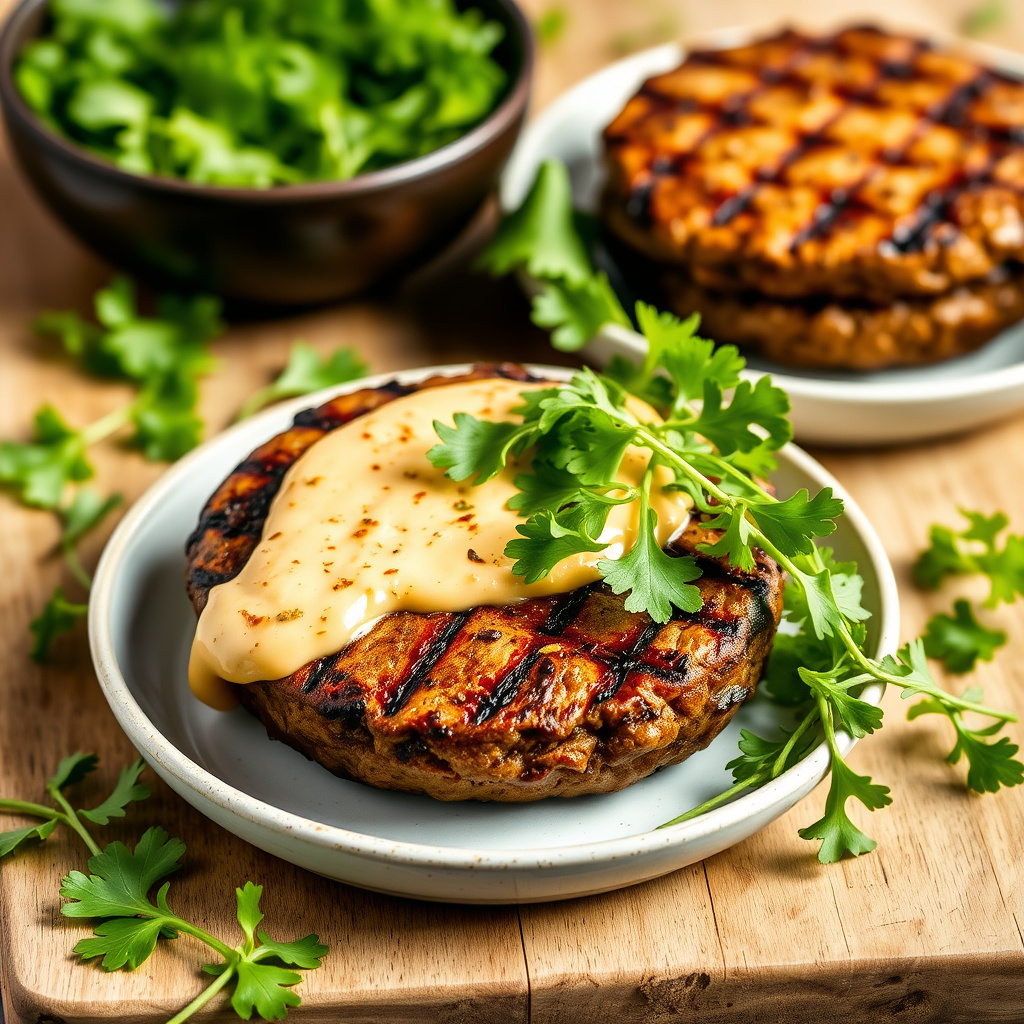 Grillede portobelloburgere med piquillo-paprikasaus