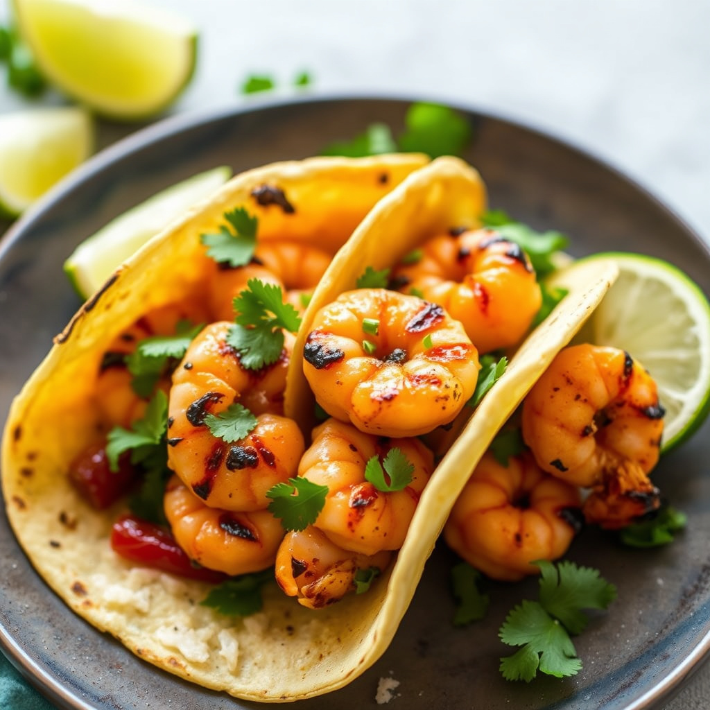 Grillede reker-tacos