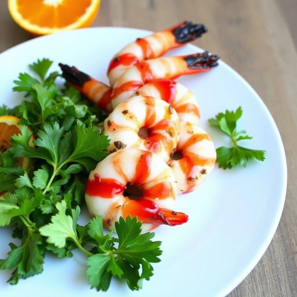 Grillede Santa Barbara-reker med blodappelsinsirup