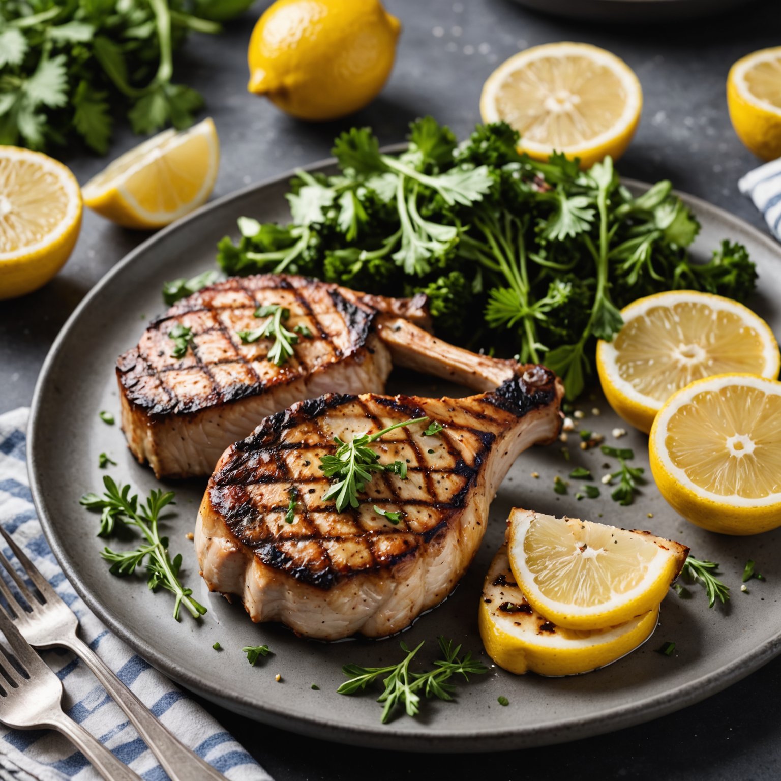 Grillede sitron- og urtekoteletter av svin