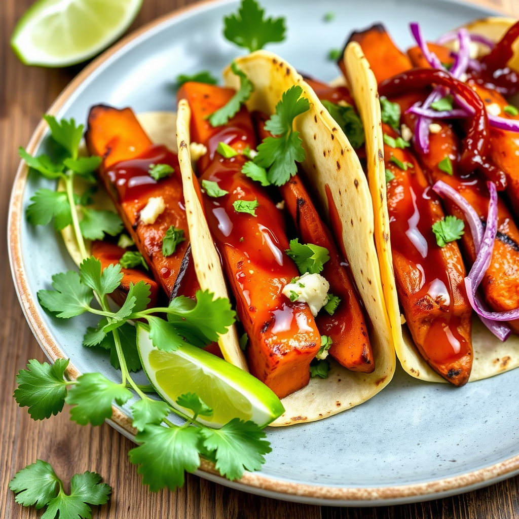 Grillede søtpotet-tacos med ancho-chili- og lønnesirupglasur