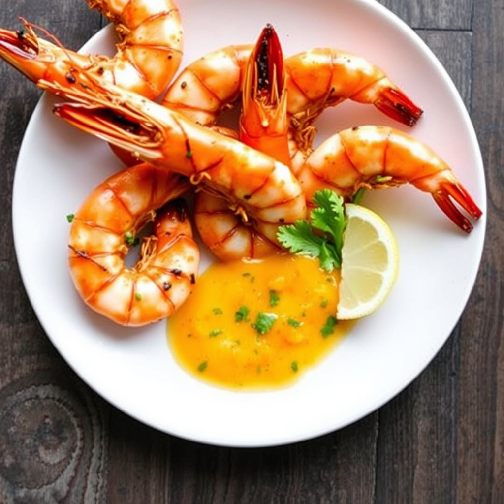 Grillede, sprellete reker med Sriracha- og sitrongresssmør