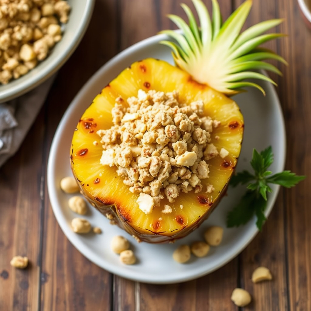 Grillet ananas med makadamianøttkrønsj