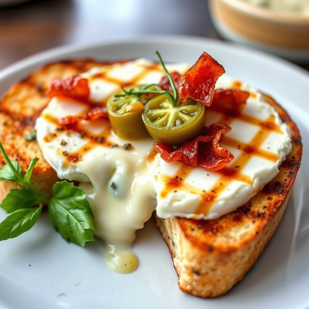 Grillet Brie og geitost med bacon og grønne tomater