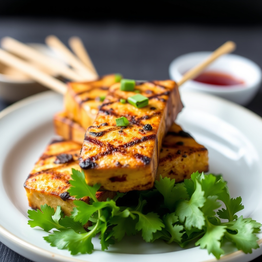 Grillet eller ristet tofu satay