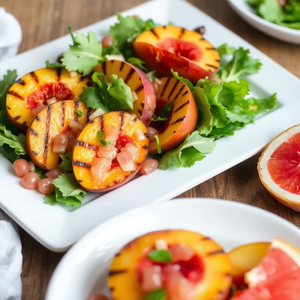 Grillet ferskenskål med grapefruktvinaigrette