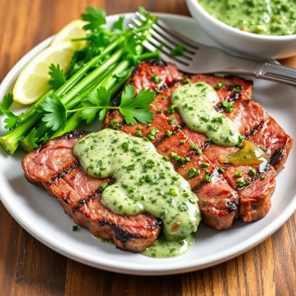 Grillet flankstek med persillesaus