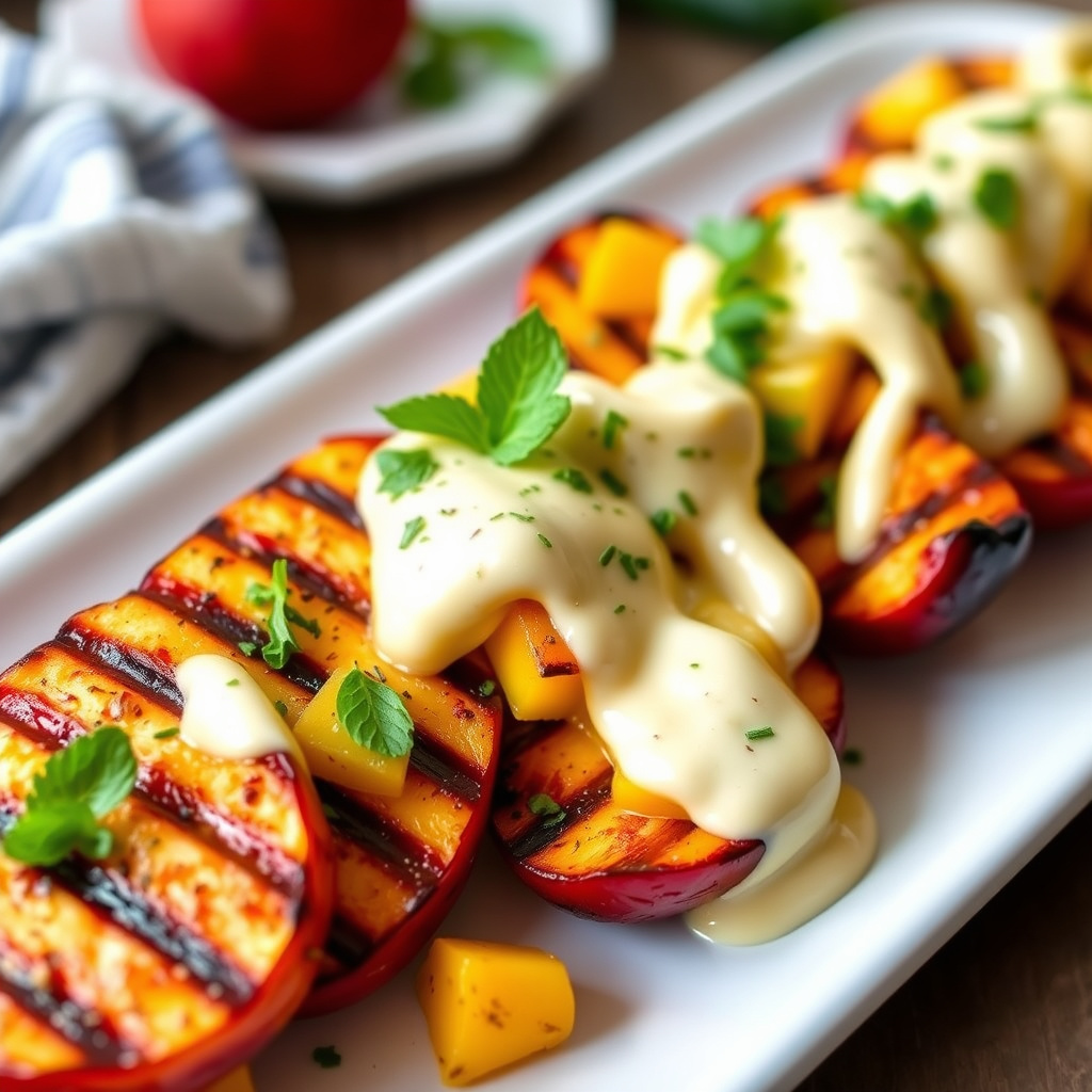 Grillet frukt med mangokrem