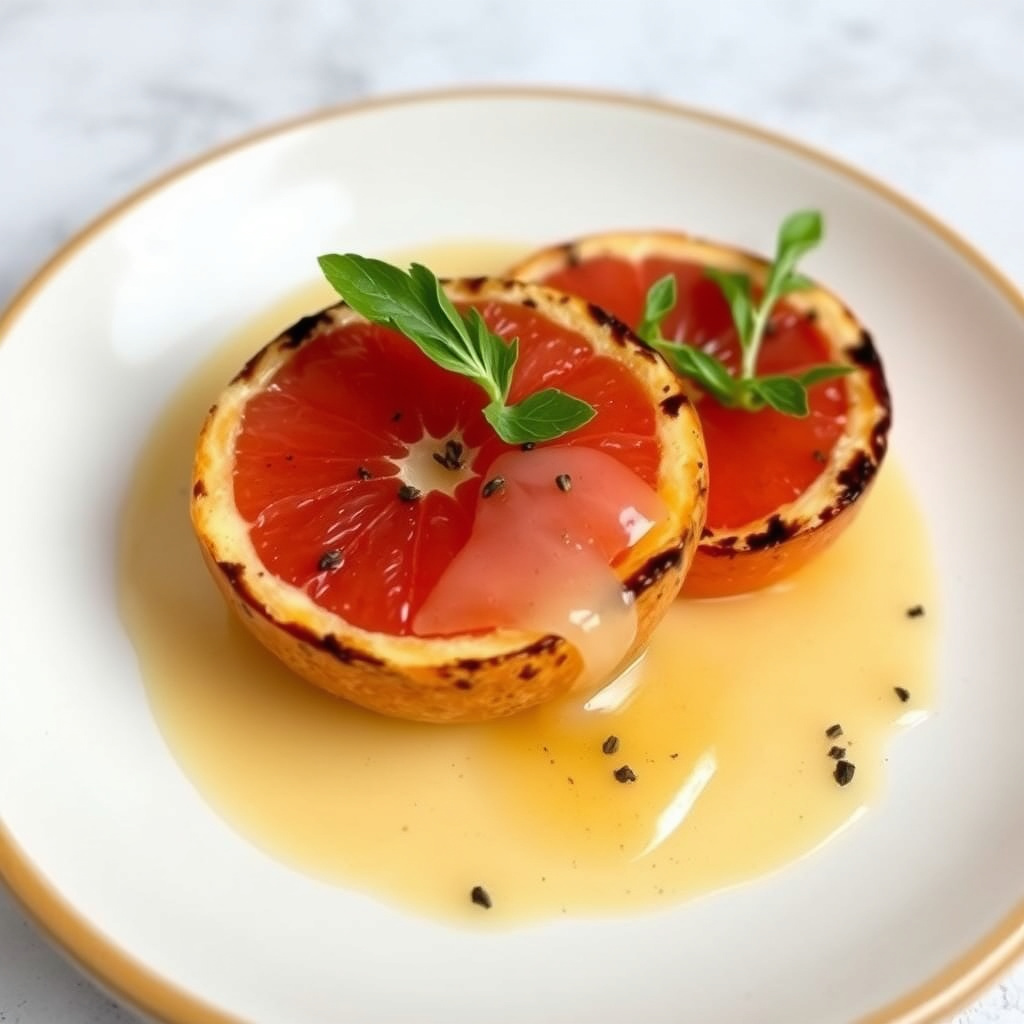 Grillet grapefrukt med vanilje- og ingefærsauce