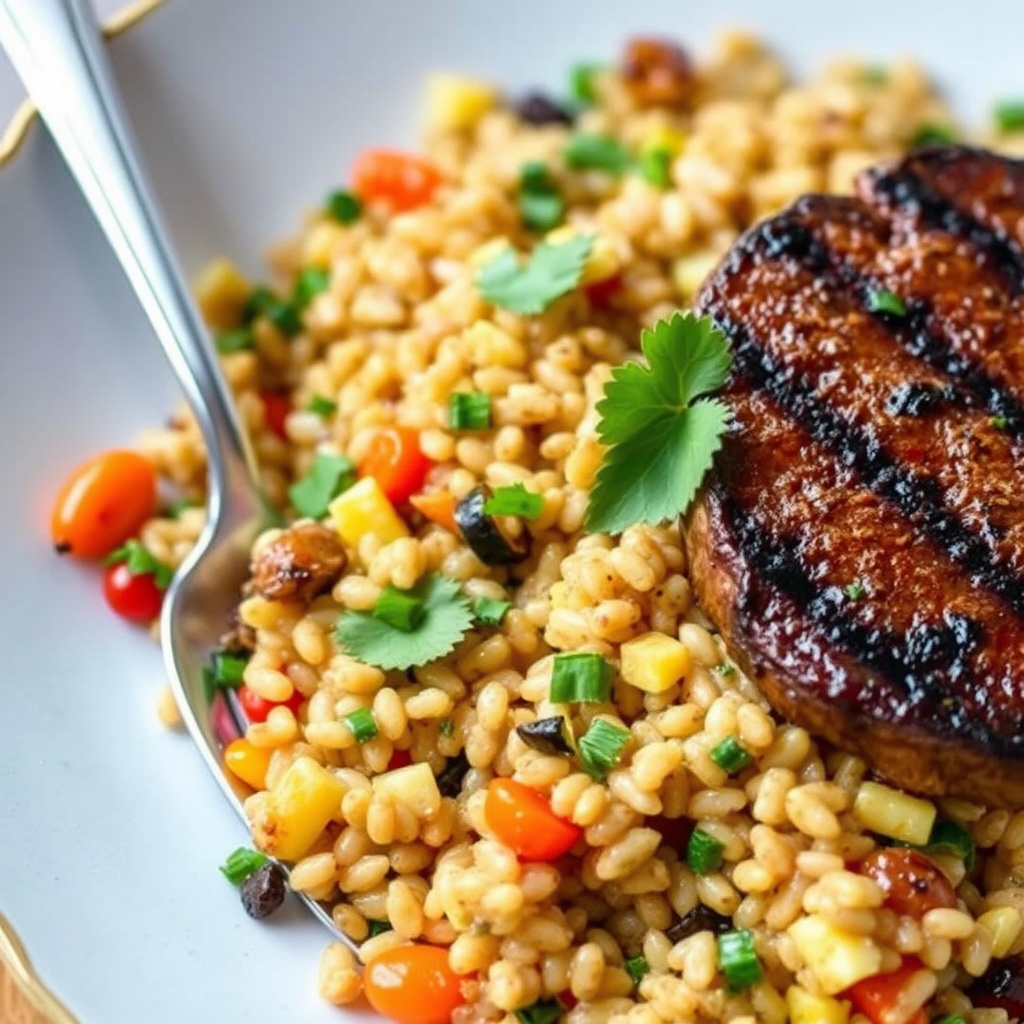 Grillet byggotto med marinert portobello