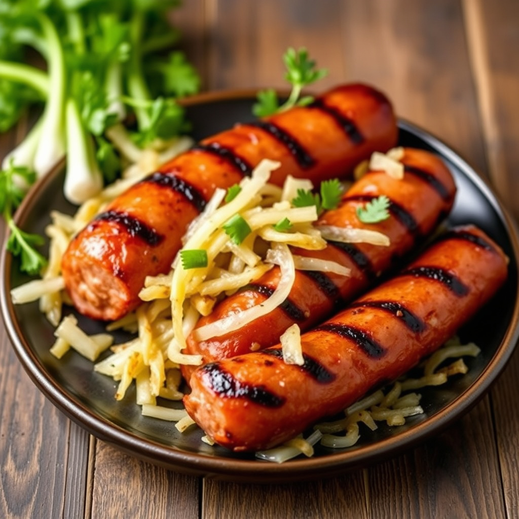 Grillet kielbasa med surkål og løk
