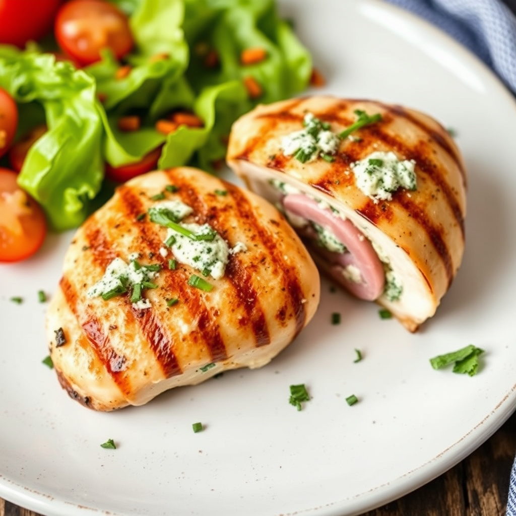Grillet kyllingbryst fylt med skinke og Saga Blue
