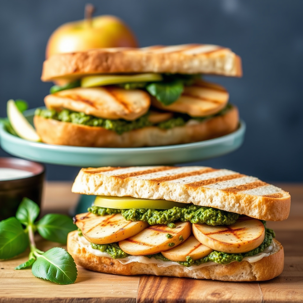 Grillet kyllingsandwich med salviepesto og epler