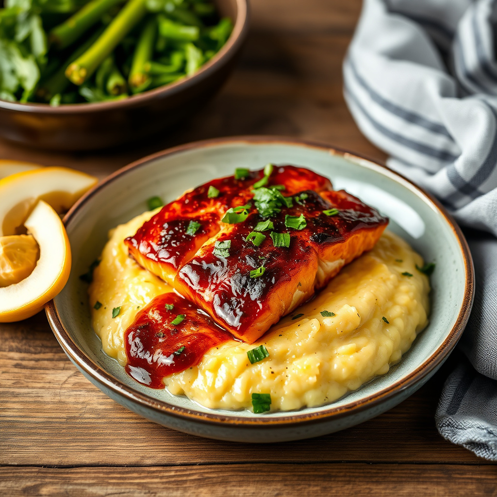 Grillet laks med cheddargrøt