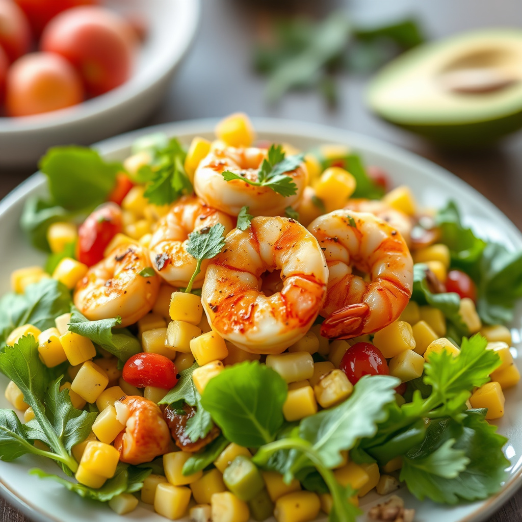 Grillet mais- og rekesalat