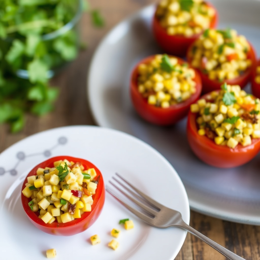 Grillet mais-tabbouleh i tomatkopper