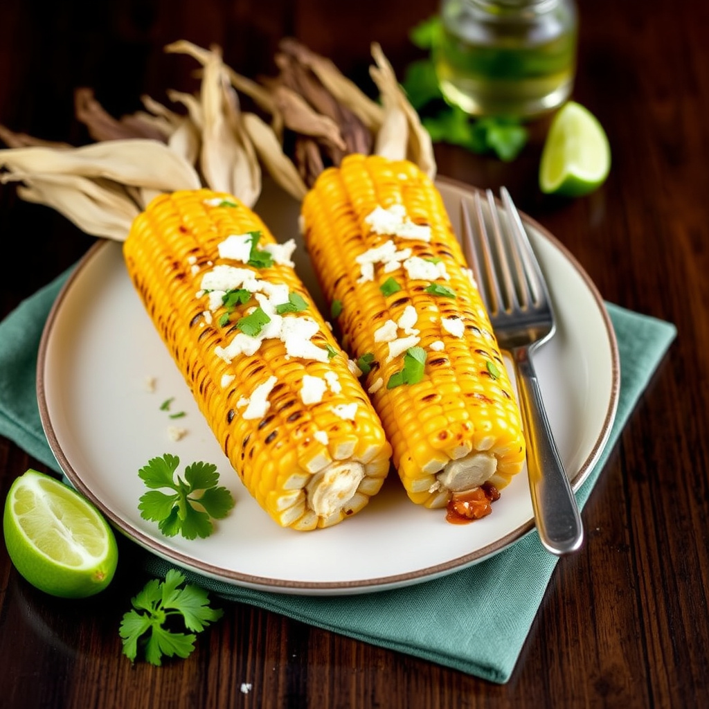 Grillet maiskolbe med chili-lime smør og cotija-ost