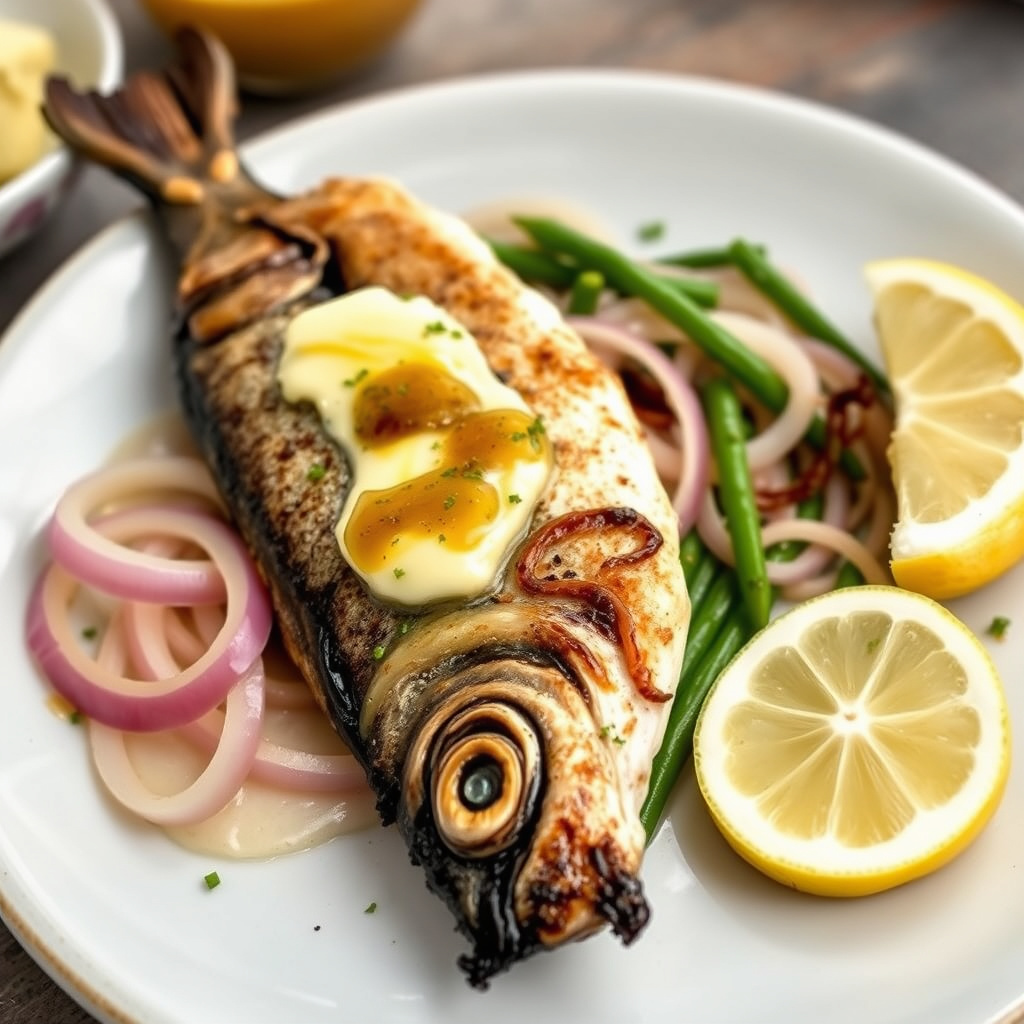 Grillet makrell med løk og sylteagurssmør