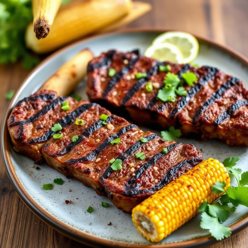 Grillet mexicansk mole-kylling med mais som er grillet til brent.