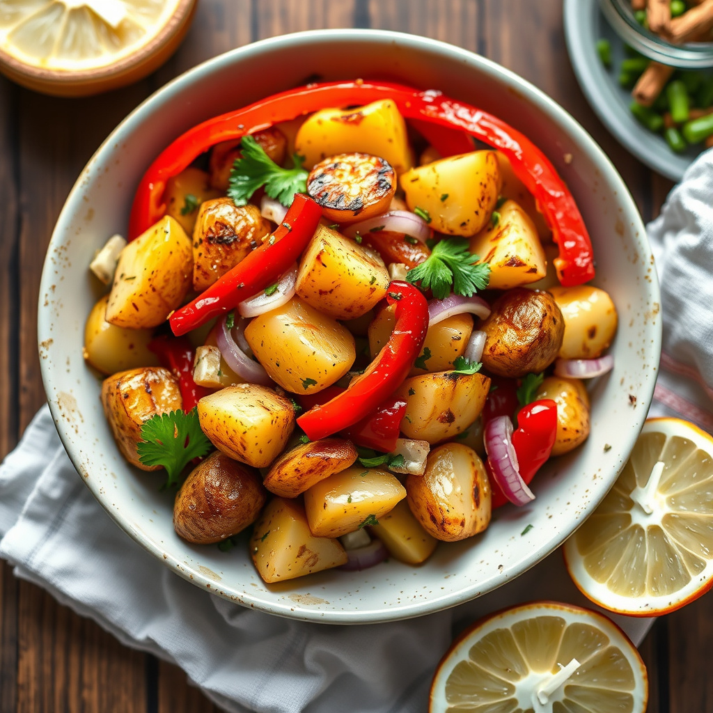 Grillet nypotetsalat med paprika og løk