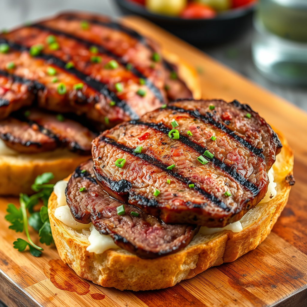 Grillet oksefilet på focacciatoasts