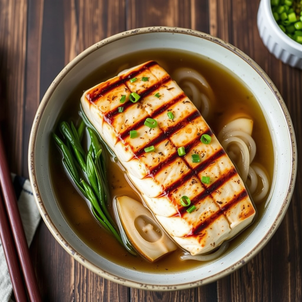 Grillet Oregon Chinook-ørret i matsutake- og ingefærbuljong