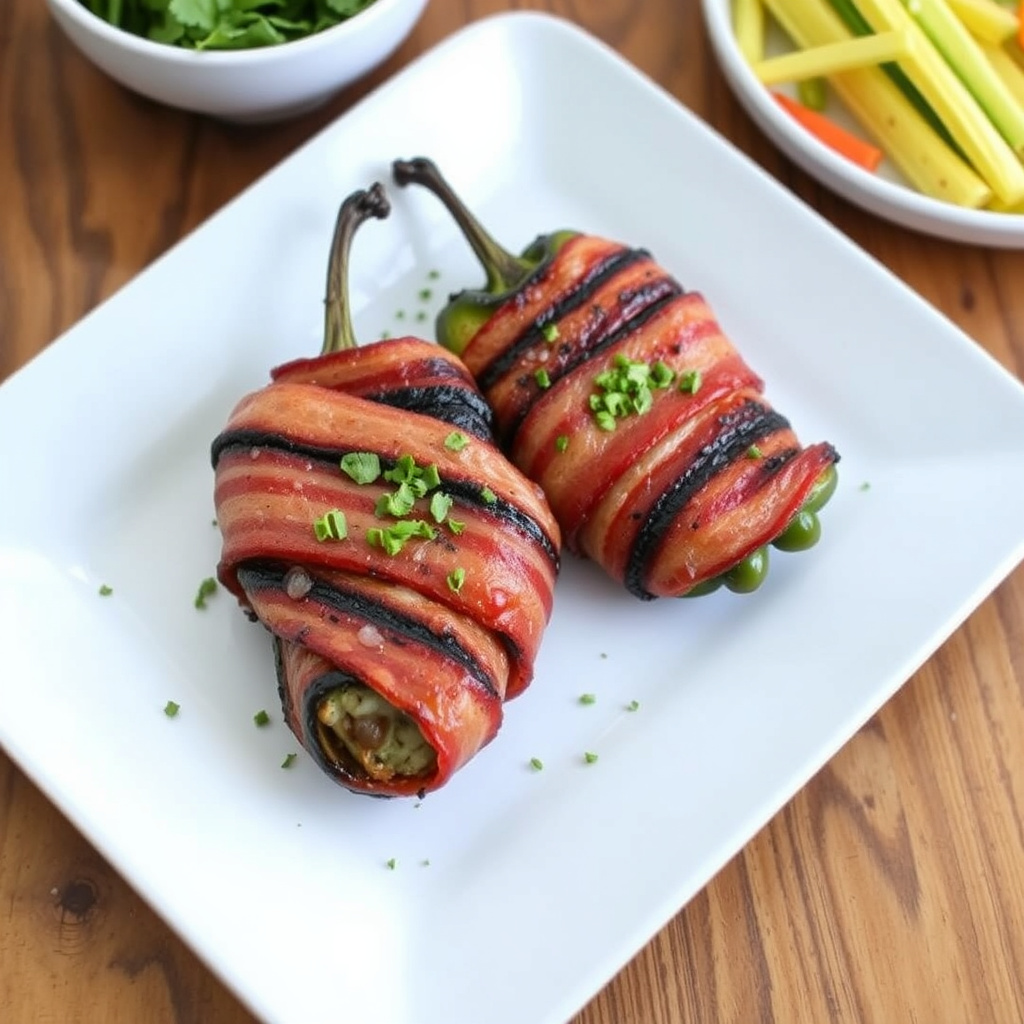 Biff fylt med grønn chili og bacon