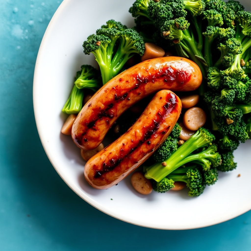 Grillet pølse og brokkoli rabe