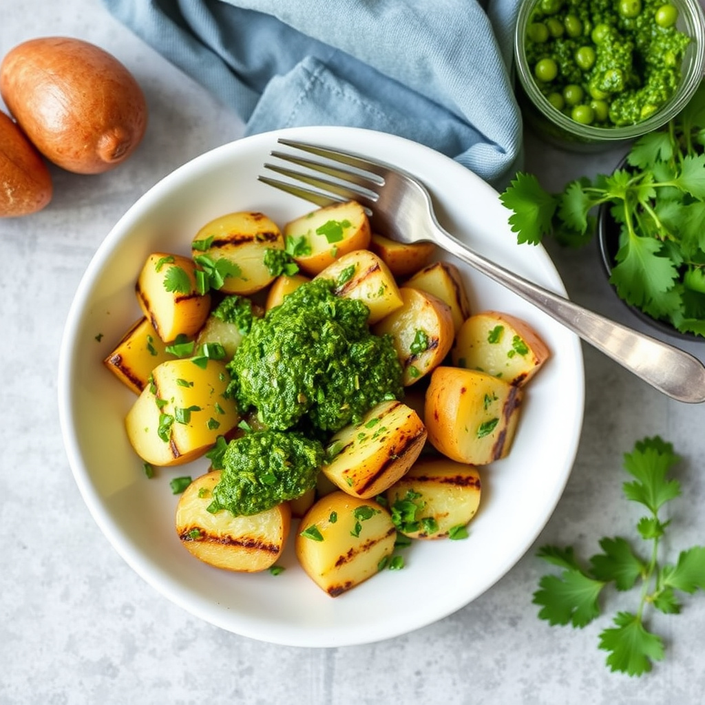Grillet potetsalat med persillepesto