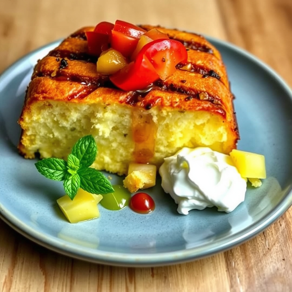 Grillet formkake med ananassalsa og tequilakrem