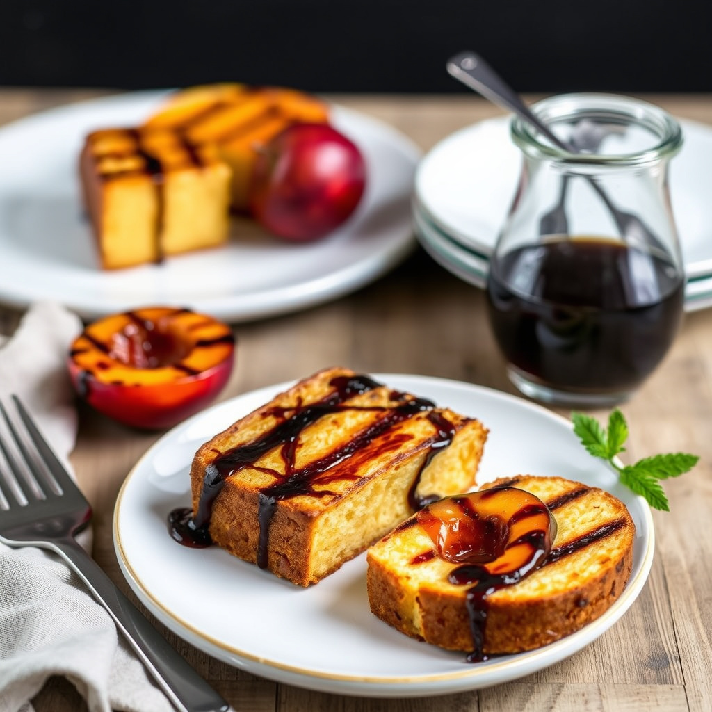 Grillet formkake med balsamico-ferskener