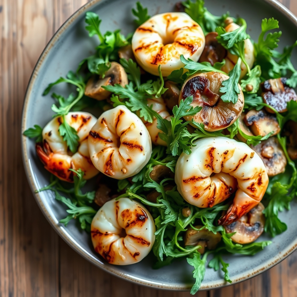 Grillet reker med ruccolasoppesalat