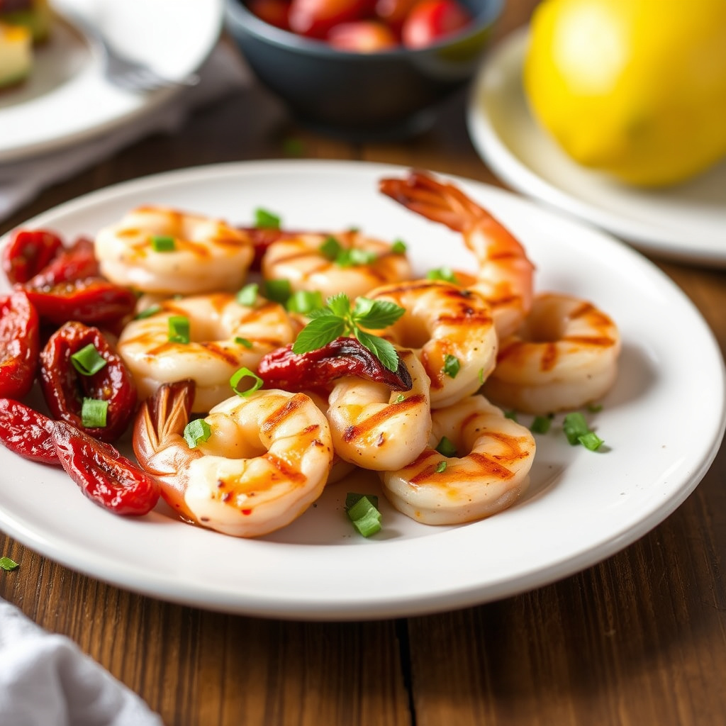 Grillet reker med soltørkede tomater