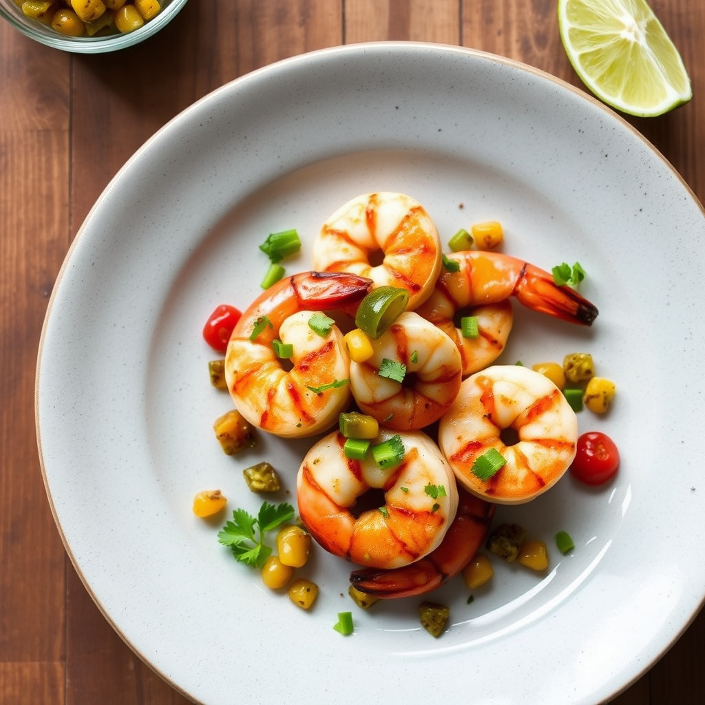 Grillet reker med tomatillasalsa