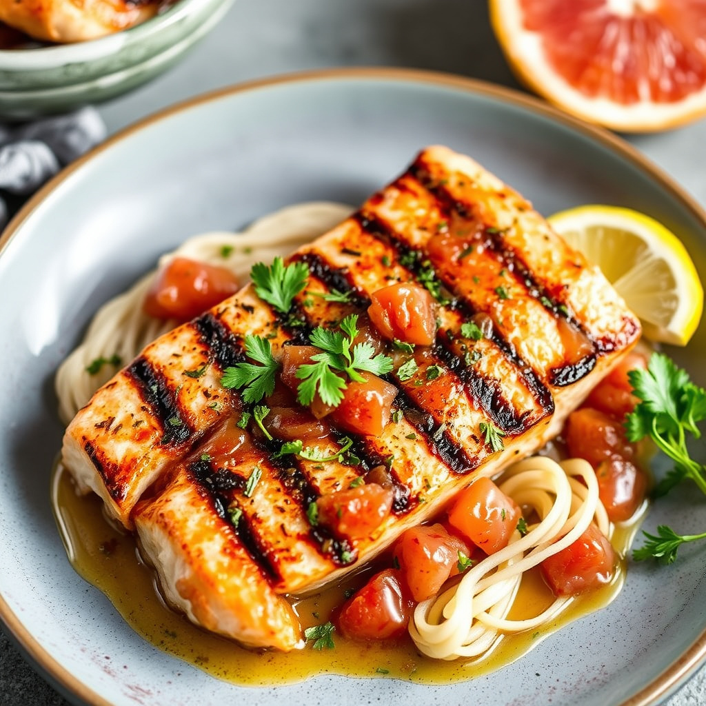 Grillet rød snapper med grapefrukt- og timianmojo