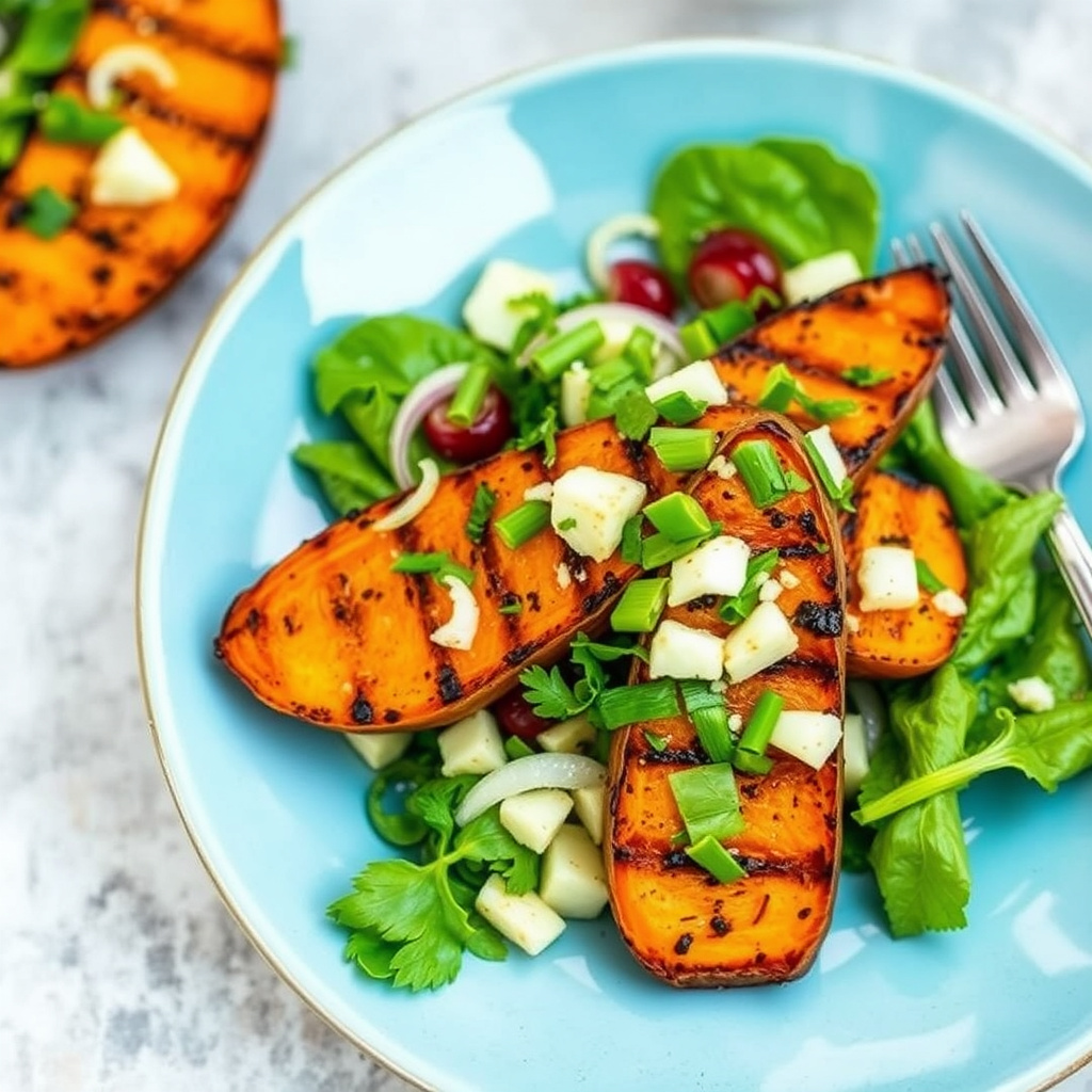 Grillet søtpotet- og vårløksalat
