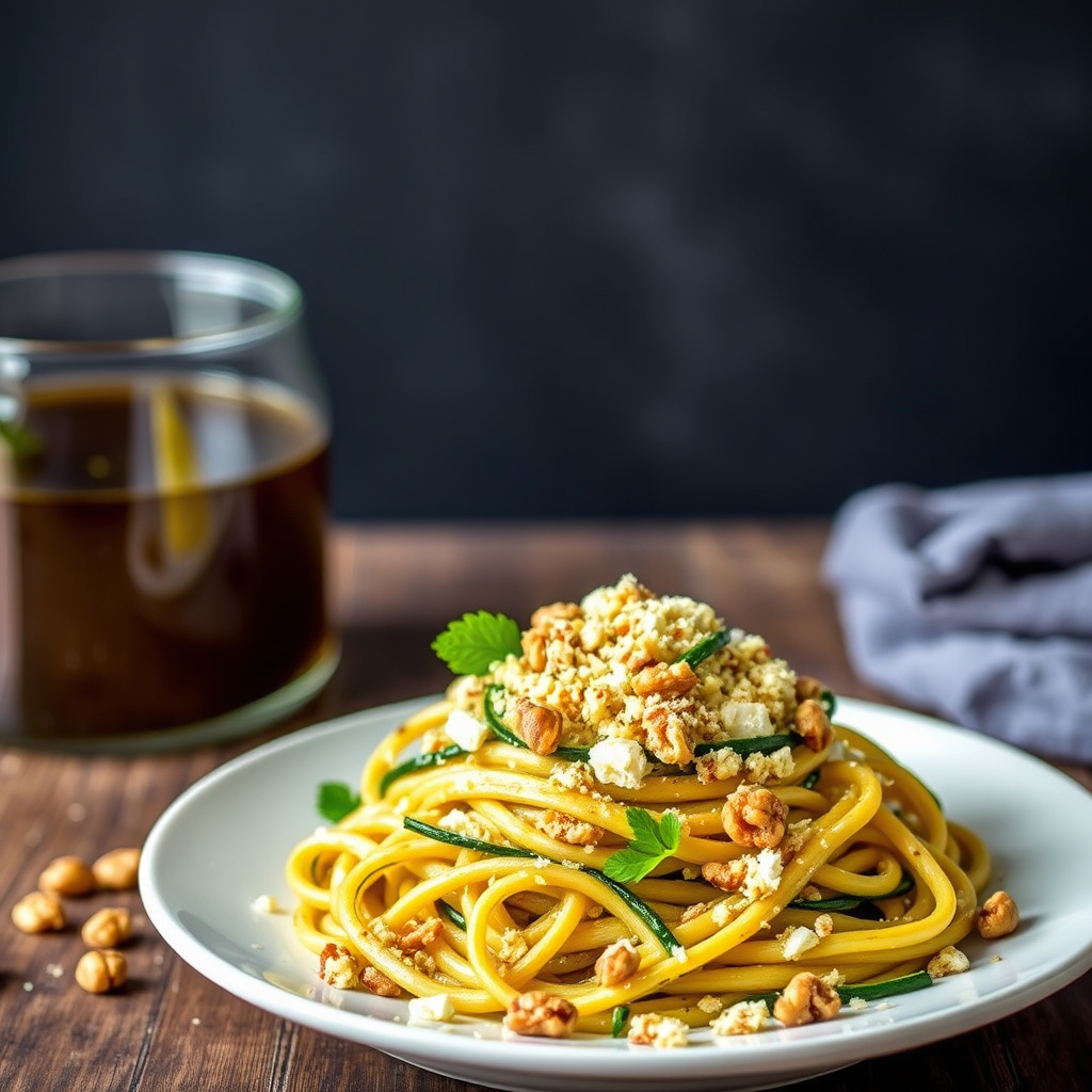 Grillet squashpasta med pecorino og valnøttkrumme