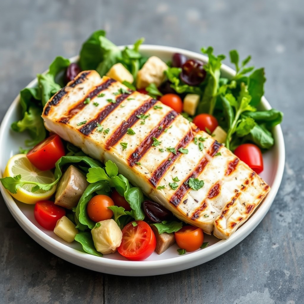 Grillet sverdfisk Nicoise-salat