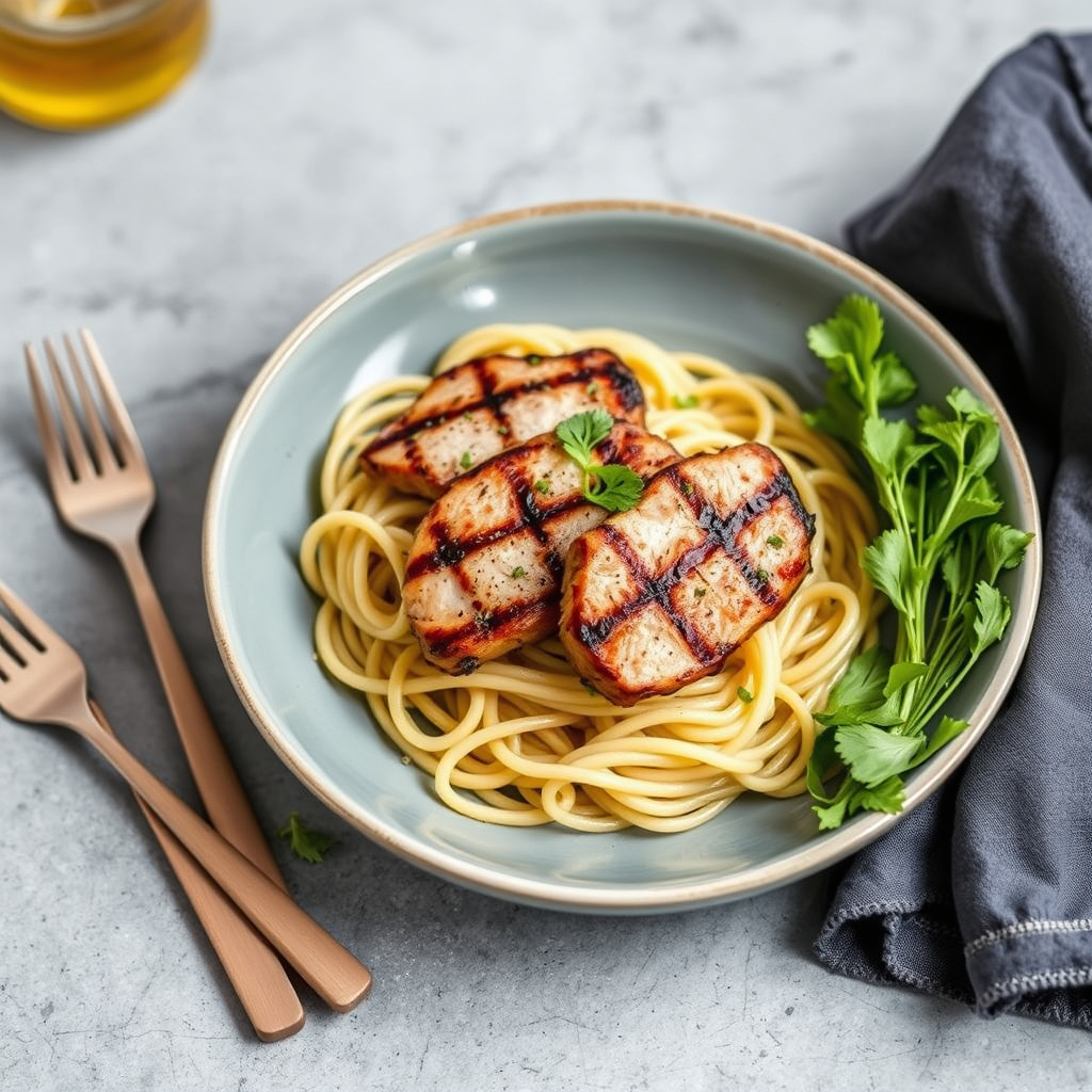 Grillet svinemedaljong med pasta