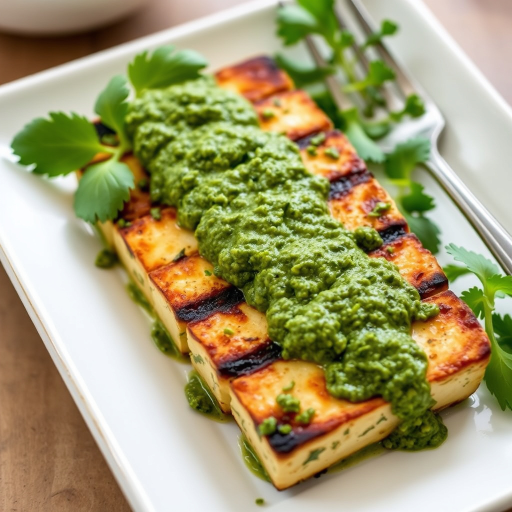 Grillet tofu med korianderpesto